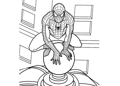Spiderman on top of a lamppost coloring pages.